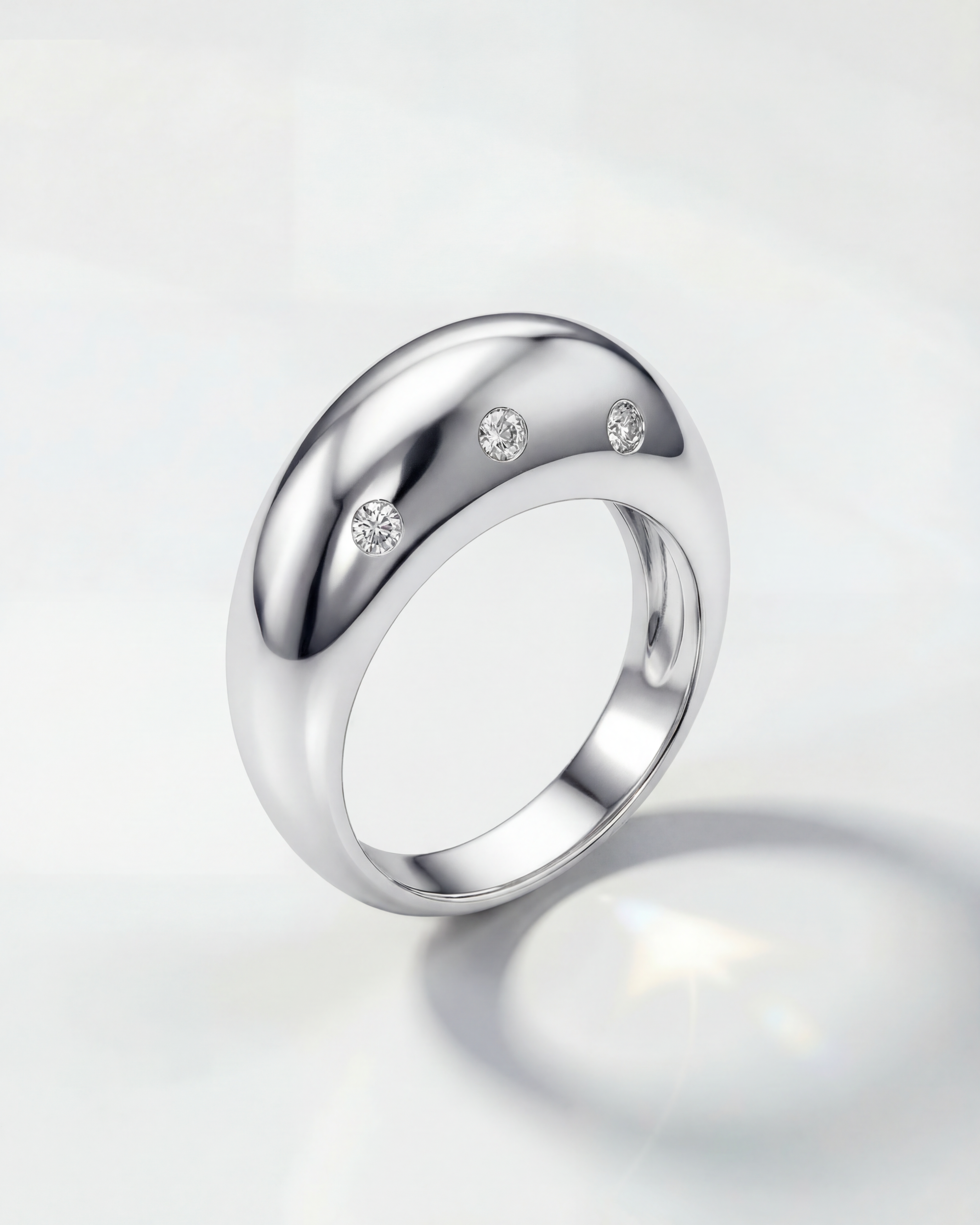 Nowoczesny srebrny pierscionek z kamieniami moissanite na mały palec pinky EONY Studio minimalistyczna bizuteria damska